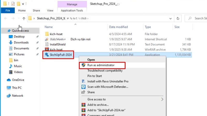 Chạy file cài đặt SketchUp 2024 dưới quyền Admin Chạy file cài đặt SketchUp 2024 dưới quyền Admin