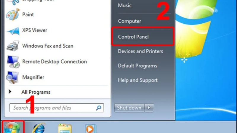 Click vào nút Start ở góc dưới cùng bên trái màn hình rồi chọn Control Panel Click vào nút Start rồi chọn Control Panel