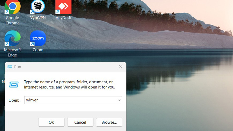 Nhập lệnh winver rồi nhấn phím Enter Nhập lệnh winver vào ô trống rồi nhấn Enter
