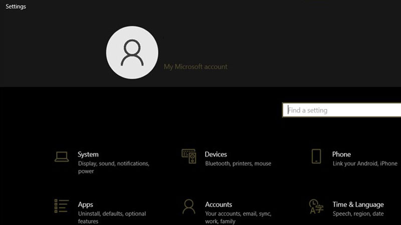 Nhấn vào Start chọn Settings