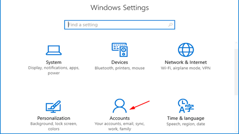 Chọn mục Accounts