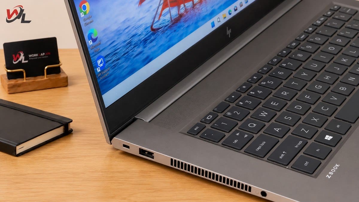 Trang bị đầy đủ cổng kết nối: Thunderbolt, HDMI, USB-A, SD card Laptop mỏng nhẹ nhưng mạnh mẽ đáng kinh ngạc