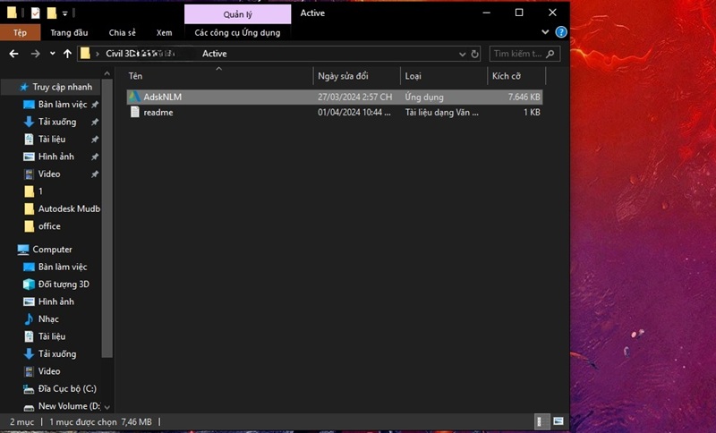 Chạy file AdskNLM.exe trong thư mục kích hoạt Chạy file AdskNLM.exe trong thư mục kích hoạt