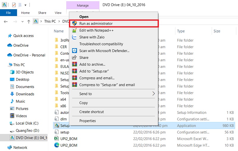 Chạy file Setup AutoCAD 2017 dưới quyền Admin