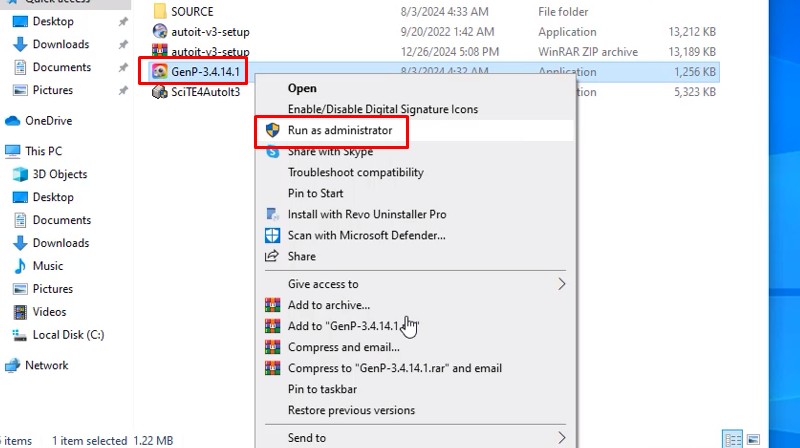 Chạy file GenP-3.4.14.1.exe với quyền Admin Chạy file GenP-3.4.14.1.exe với quyền Admin