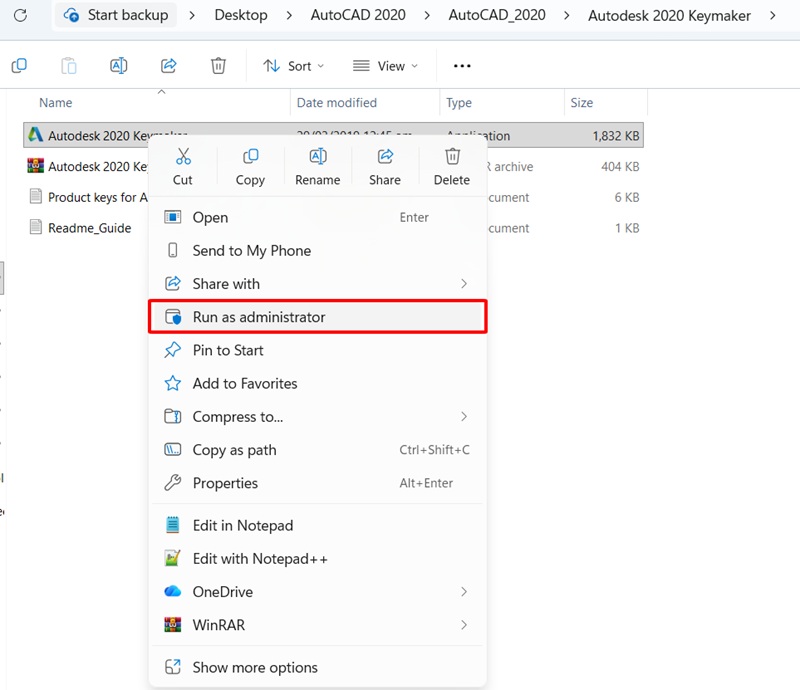 Chạy file kích hoạt Autodesk 2020 Keymaker