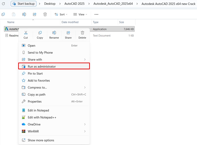 Chạy file kích hoạt AutoCAD 2025 dưới quyền Admin Chạy file kích hoạt AutoCAD 2025 dưới quyền Admin