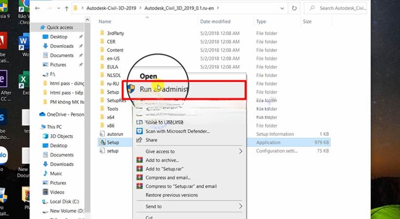 Chạy file Setup Autodesk Civil 3D 2019 dưới quyền Admin Chạy file Setup Autodesk Civil 3D 2019 dưới quyền Admin