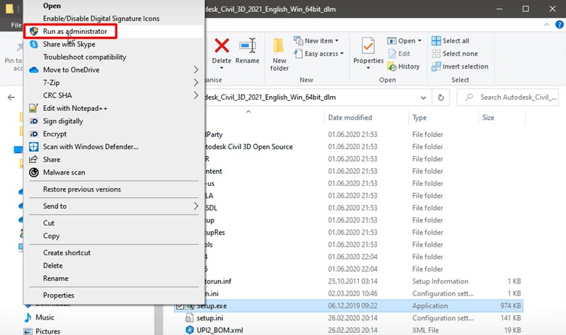Chạy file Setup Autodesk Civil 3D 2021 dưới quyền Admin Chạy file Setup Autodesk Civil 3D 2021 dưới quyền Admin