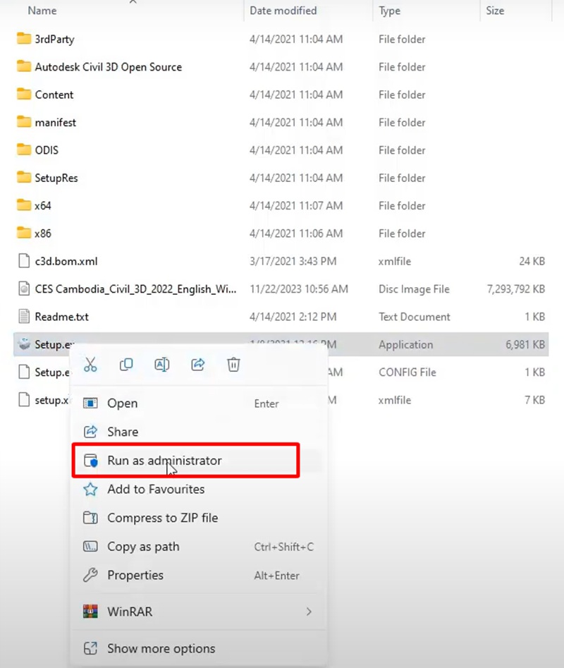 Chạy file Setup Autodesk Civil 3D 2022 dưới quyền Admin Chạy file Setup Autodesk Civil 3D 2022 dưới quyền Admin