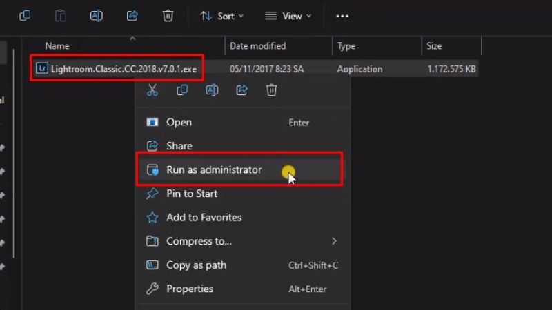 Chạy file setup để tiến hành cài đặt phần mềm Adobe Lightroom 2018