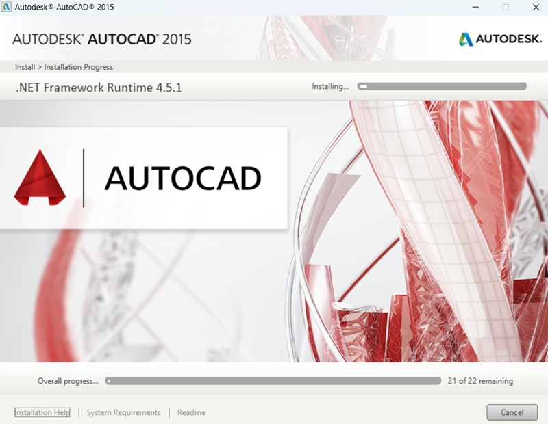 Chờ khoảng 5 phút để AutoCAD 2015 được cài đặt vào hệ thống Chờ khoảng 5 phút để AutoCAD 2015 được cài đặt vào hệ thống