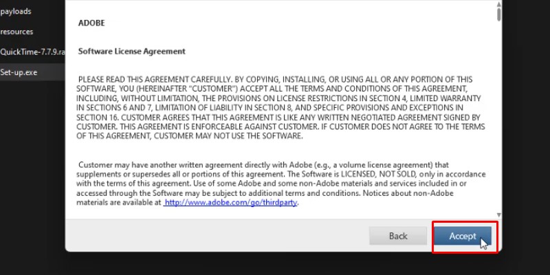 Chọn Accept để đồng ý với các điều khoản của After Effects CS6 Chọn Accept để đồng ý với các điều khoản của After Effects CS6