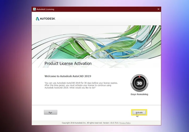 Chọn “Activate Autodesk Civil 3D 2019” để tiến hành kích hoạt Chọn “Activate Autodesk Civil 3D 2019” để tiến hành kích hoạt