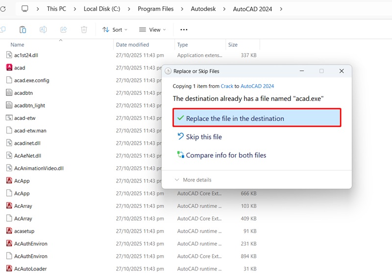 Chọn đè lên file Acad cũ Chọn đè lên file Acad cũ
