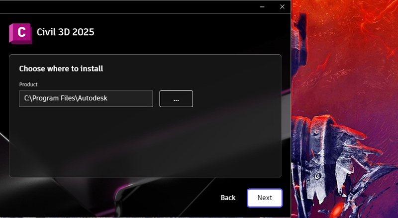 Chọn đường dẫn cài đặt CIVIL 3D 2025 Chọn đường dẫn cài đặt CIVIL 3D 2025