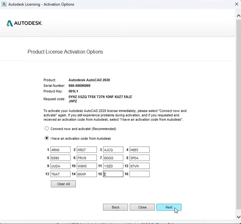 Chọn I have an activation code from Autodesk Chọn I have an activation code from Autodesk