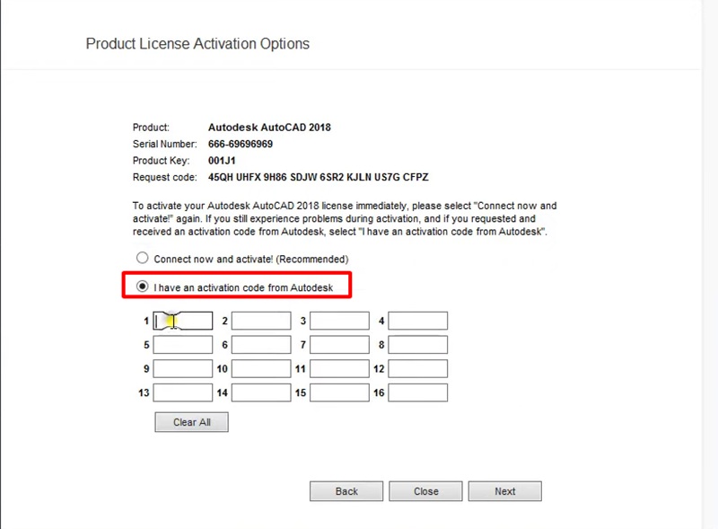 Chọn “I have an activation code from Autodesk” và dán mã kích hoạt Chọn “I have an activation code from Autodesk” và dán mã kích hoạt