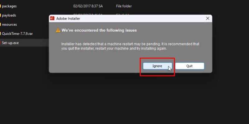 Chọn Ignore nếu có thông báo Chọn Ignore nếu có thông báo