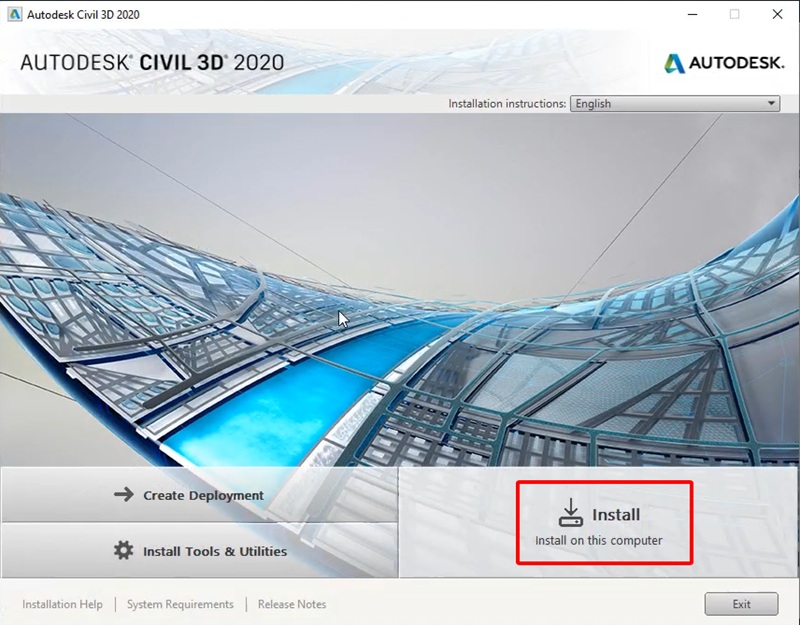 Chọn Install để bắt đầu cài Civil 3D 2020 Chọn Install để bắt đầu cài Civil 3D 2020