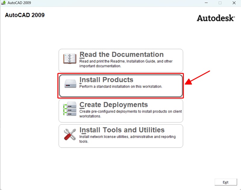 Chọn “Install Product” để bắt đầu cài đặt AutoCAD 2009