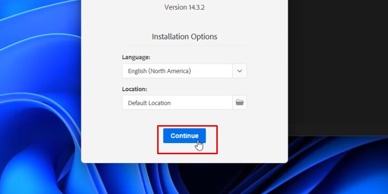 Chọn ngôn ngữ cài đặt và bấm “Continue”