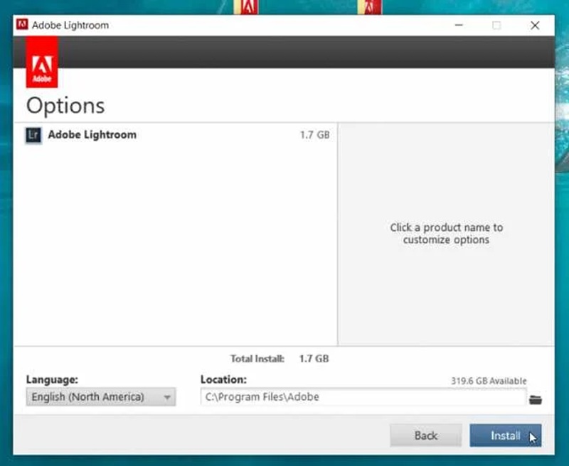 Chọn ổ đĩa để cài và lưu phần mềm Lightroom CC Chọn ổ đĩa để cài và lưu phần mềm Lightroom CC