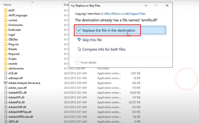 Chọn Replace the file in the destination đè lên file cũ Chọn Replace the file in the destination đè lên file cũ