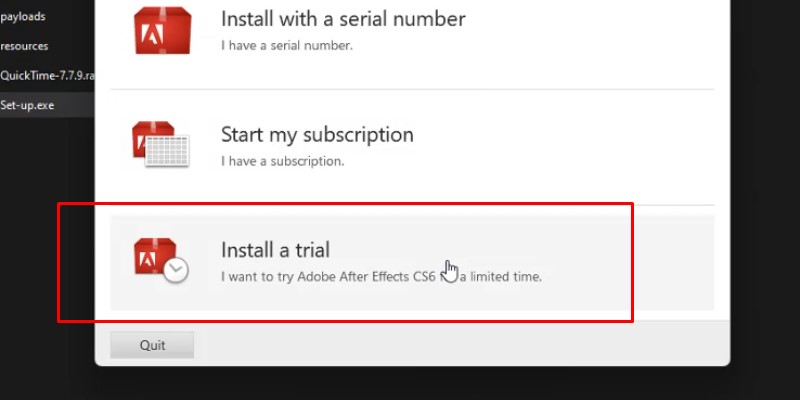 Chọn tiếp Install a trial Chọn tiếp Install a trial