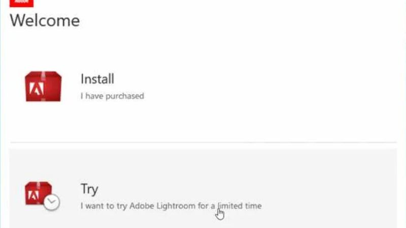 Chọn Try để tiếp tục cài đặt phần mềm Adobe Lightroom 2017 Chọn Try để tiếp tục cài đặt phần mềm Adobe Lightroom 2017
