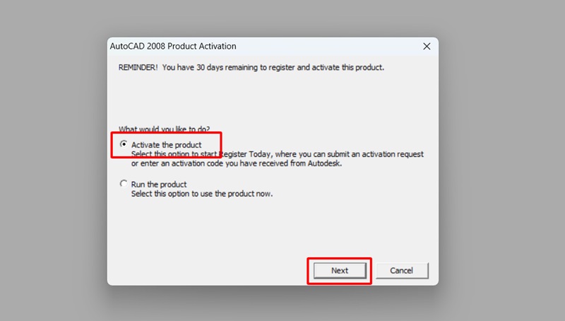 Chọn vào mục Activate the product và nhấn Next