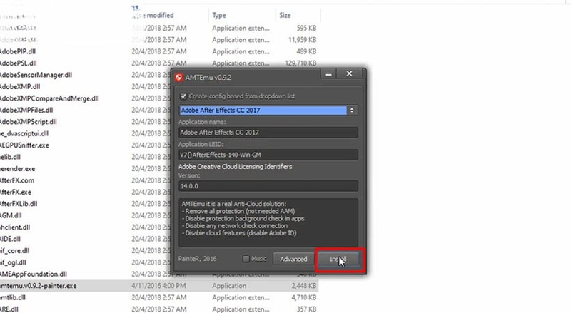 Chọn vào mục Adobe After Effects CC 2017 và bấm Install Chọn vào mục Adobe After Effects CC 2017 và bấm Install
