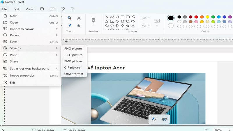 Nhấn phím “Print Screen” rồi mở Paint nhấn Ctrl + V và ấn Ctrl + S Nhấn phím “Print Screen” rồi mở Paint nhấn Ctrl + V