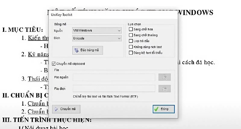 Tiến hành theo từng bước để chuyển phông chữ