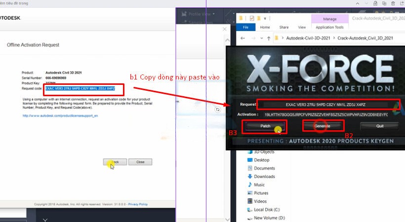 Copy đoạn Request Code từ phần mềm dán vào ô Request của file kích hoạt Copy đoạn Request Code từ phần mềm dán vào ô Request của file kích hoạt