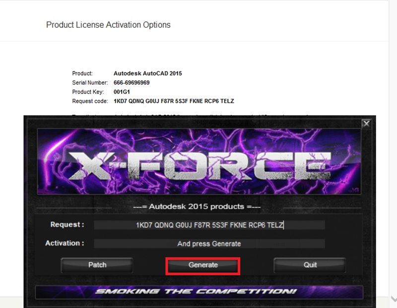 Bấm Generate để nhẫn mã tại ô Activation Bấm Generate để nhẫn mã tại ô Activation