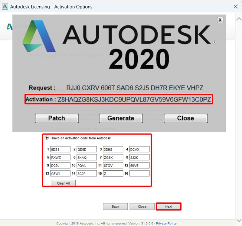 Copy mã Activation ô kích hoạt dán vào ô I have an activation code from Autodesk ở bước 6 Copy mã Activation ô kích hoạt dán vào ô I have an activation code from Autodesk ở bước 6
