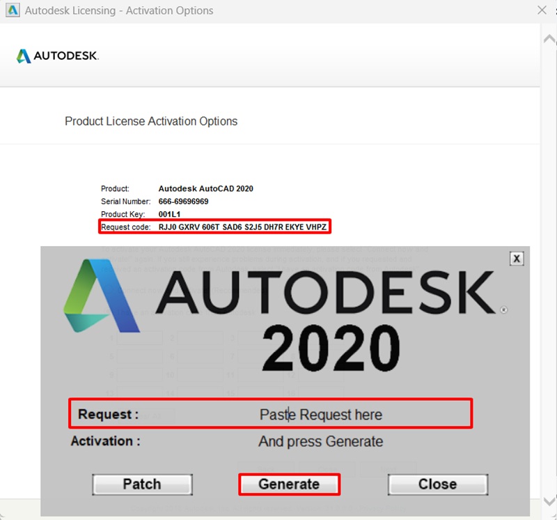 Copy mã Request Code ở bước 6 dán vào ô Request kích hoạt của Autodesk 2020 Copy mã Request Code ở bước 6 dán vào ô Request kích hoạt của Autodesk 2020