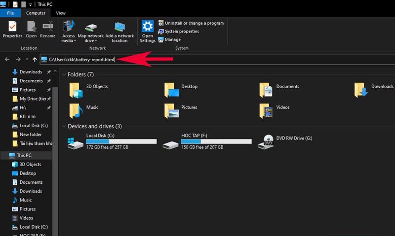 Dán đường dẫn mới copy vào thanh địa chỉ của This PC và nhấn Enter