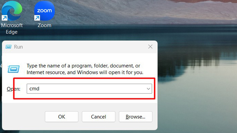 Nhấn Windows + R, gõ cmd, nhấn OK để mở Command Prompt Nhấn Windows + R, gõ cmd, nhấn OK
