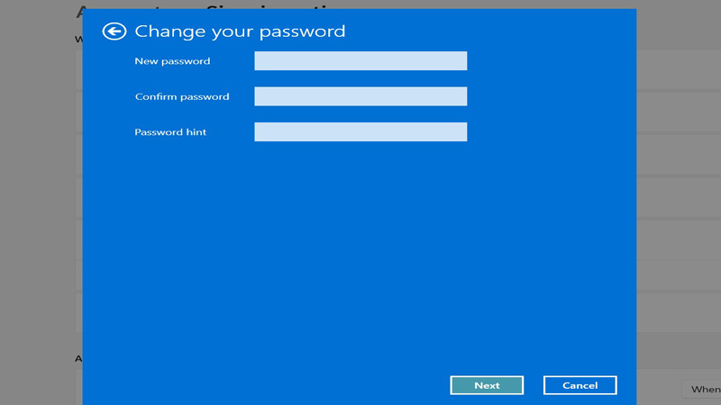 Nhập mật khẩu mới hai lần rồi ấn Next rồi bấm vào mục Finish Nhập mật khẩu mới hai lần rồi ấn Next