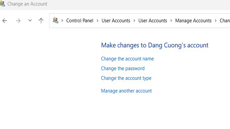 Nhấn Change the password để thay đổi mật khẩu Nhấn Change the password