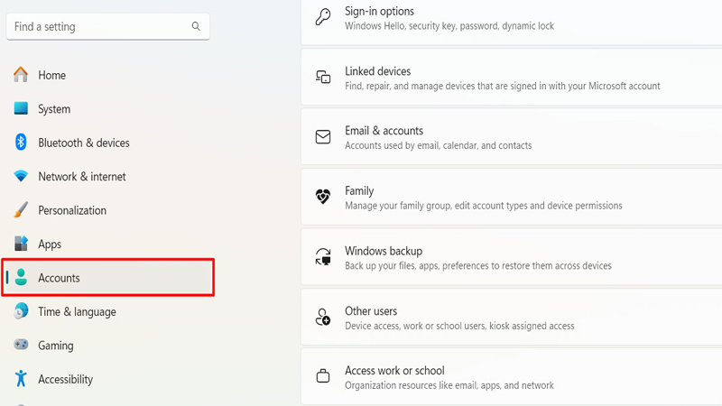 Nhấp chuột chọn vào phần Account Chọn vào phần Account
