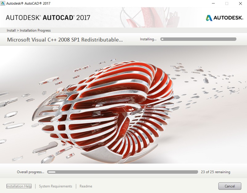 Đợi vài phút để AutoCAD 2017 được cài đặt
