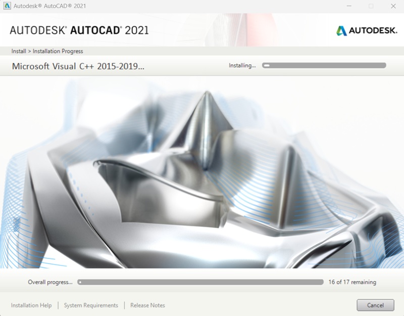 Đợi vài phút để AutoCAD 2021 được cài đặt