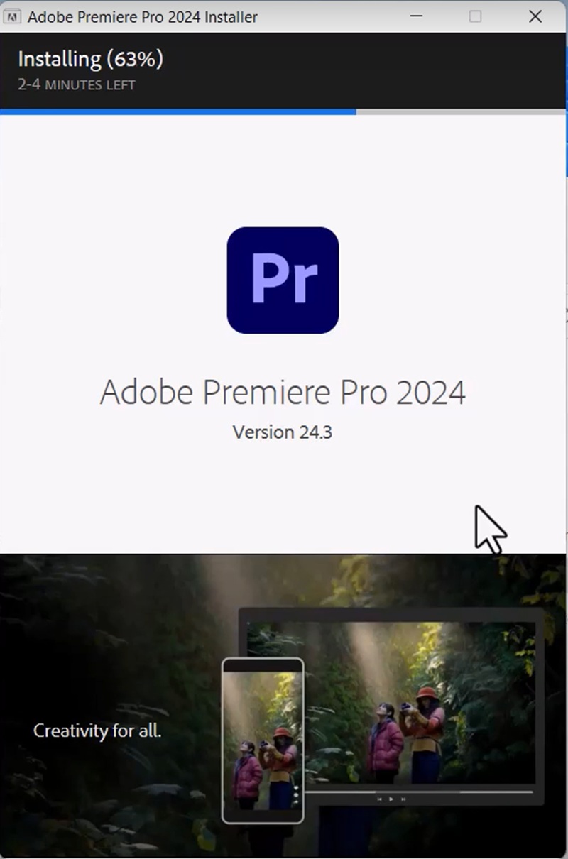 Đợi vài phút để phần mềm Adobe Premiere Pro 2024 được cài đặt
