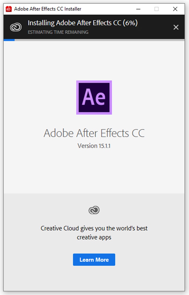 Đợi vài phút để phần mềm After Effects 2018 được cài đặt Đợi vài phút để phần mềm After Effects 2018 được cài đặt