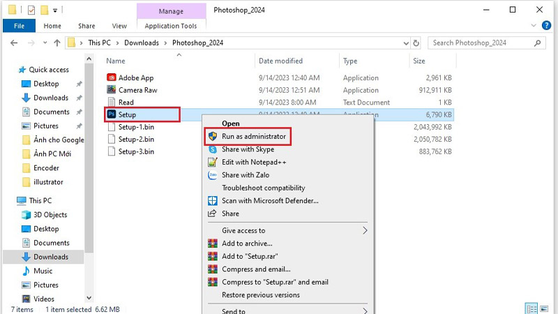 Chọn Run as administrator để chạy với quyền quản trị Chọn Run as administrator