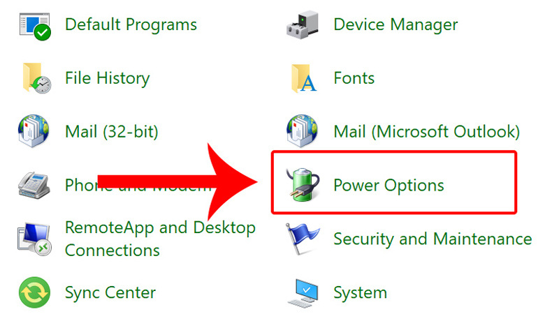 Click chuột chọn mục Power Options Chọn mục Power Options