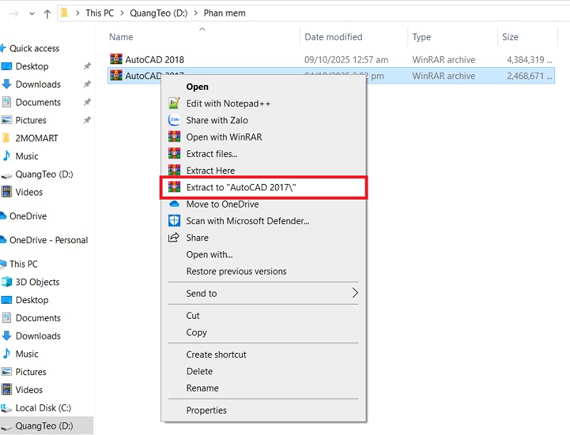 Giải nén AutoCAD 2017